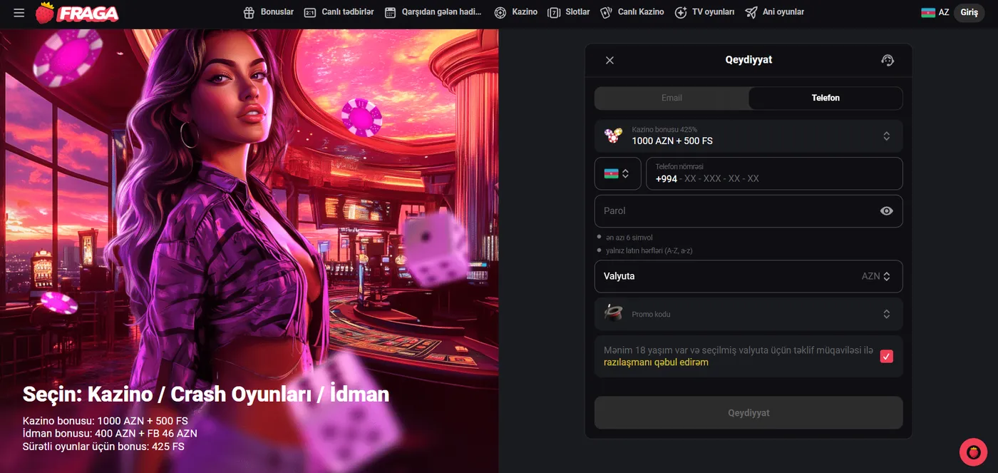 Fraga Casino hesabın yaradılması